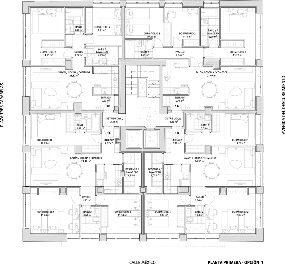 Planta Primera - Opción 1 Tres Carabelas 5. Viviendas en régimen de cooperativa. Información y Venta: 626 842 176